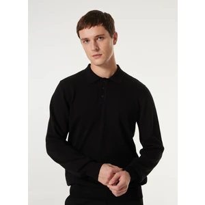 Polo Yaka Basic Düz Siyah Erkek Kazak MML4WM-KZK9510