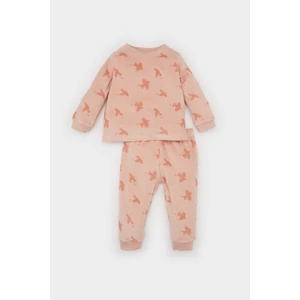 Kız Bebek Pijama Takımı Desenli Bisiklet Yaka Uzun Kollu Velur Üst Beli Lastikli Uzun Alt D7166A524WN
