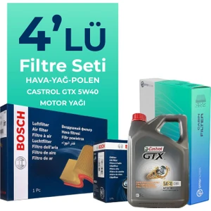 BOSCH Renault Clio 0.9 Benzin TCe Filtre Bakım Seti Castrol Motor Yağlı (2014-2021) 4 Lü
