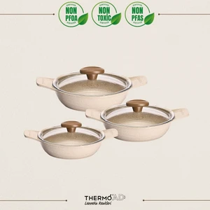 Döküm Saplı Güveç Sahan Set | 6 Parça | Vizon |18cm-20cm-22cm