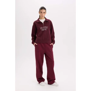 Straight Fit Beli Lastikli Cepli Yüksek Bel Kalın Basic Düz Eşofman Altı B8571AX24WN