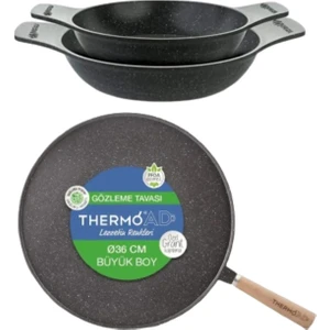 Granit 20-22 cm Güveç Sahan - Ahşap Saplı Granit Gözleme Seti