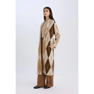Relax Fit Şal Yaka Baklava Desenli Uzun Triko Hırka D9811AX24WN