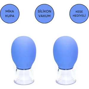 Mini Silikon Vakumlu Mika Yüz Masaj Kupası 2'Li Set Mavi Renk