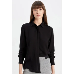 Regular Fit Basic Düz Uzun Kollu Siyah Gömlek Z6472AZ24AU