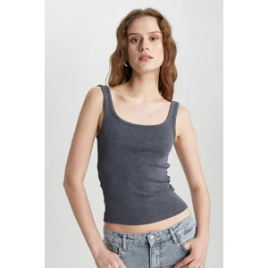 Slim Fit Dar Kesim U Yaka Ribana Yıkamalı Soluk Efektli Basic Atlet C2621AX24SP