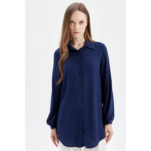 Regular Fit Basic Düz Viskon Uzun Kollu Gömlek Tunik D2613AX24AU