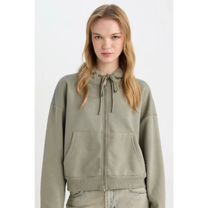 Coool Standart Fit Kapüşonlu Basic Düz Kanguru Cepli Fermuarlı Sweatshirt Z7069AZ24WN