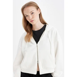 Coool Standart Fit Kapüşonlu Basic Düz Kanguru Cepli Fermuarlı Sweatshirt Z7069AZ24WN