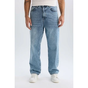 %100 Pamuk Baggy Fit Geniş Kalıp Normal Bel Geniş Paça Jean Yıkamalı Pantolon B3926AX24AU