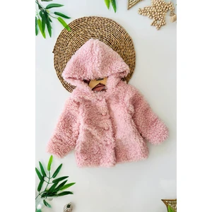 Miniğimin Cicileri (2-5 Yaş) Kapüşonlu Kız Çocuk Kuzu Hırka - Pembe