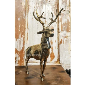 HOUSE2HOME El Yapımı Pirinç Büyük Boy Geyik Biblo