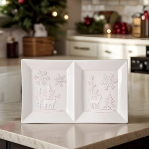 New Year Yılbaşı Snowy Servis Tabağı 26 cm Beyaz