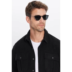 Erkek Relax Fit Rahat Kesim Oduncu Çift Cepli Düğmeli Düz Siyah Kışlık Gömlek