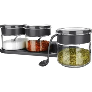 Titiz Plastik 3'Lü Standlı Antrasit Kaşıklı Baharat Seti