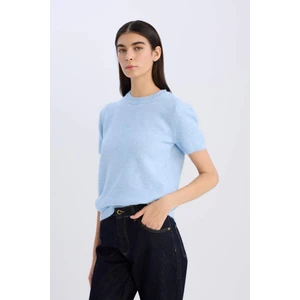 Regular Fit Bisiklet Yaka Basic Düz Triko Kısa Kollu Tişört Kazak E3214AX24WN
