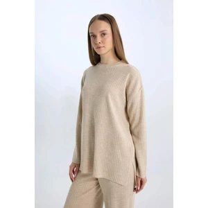 Relax Fit Bisiklet Yaka Basic Düz Triko Tunik Kazak E2938AX24WN
