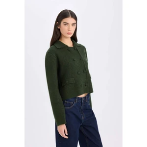 Regular Fit Polo Yaka Basic Düz Düğmeli Triko Hırka E2289AX24WN