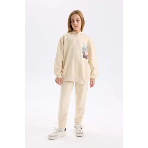 Kız Çocuk 2'li Takım Bisiklet Yaka Baskılı Sweatshirt Beli Lastikli Jogger Eşofman Altı D4057A824WN