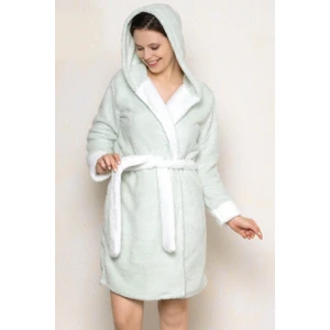 Wellsoft Peluş Sabahlık Kapüşonlu Bornoz Yumoş Alperi 71-05 Bej