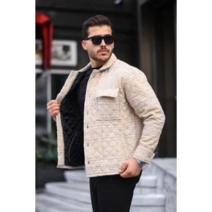 Bej Çizgili Kapitone Detaylı Regular Fit CEKET-2455