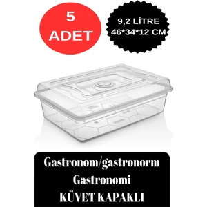 Gastronom Küvet 5 Adet Gastronom/Gastronorm Küvet Kapaklı Gastronomi Küveti 9,2 Lt Ekmek Pizza Pide Hamur Teknesi