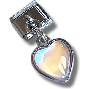 Sallantılı Pembe Hologram Heart Charm