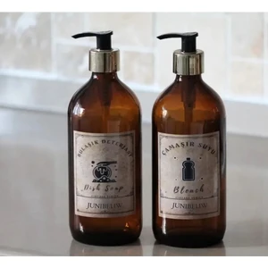JUNİBELİW 2'li Set Gold Vintage Amber Cam Şişe Çamaşır Suyu Bulaşık Deterjanlık 2X500 ml
