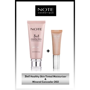 Note Cosmetics 3 in 1 Healthy Skin Tinted Ton Eşitleyici 50 SPF Krem & Mineral Concealer 202 SPF 15 Göz Altı Kapatıcısı Makyaj Seti