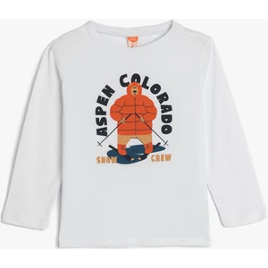 Uzun Kollu T-Shirt Baskı Detaylı Bisiklet Yaka Pamuklu
