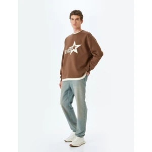 Bisiklet Yaka Oversize Pamuk Karışımlı Slogan Baskılı Sweatshirt