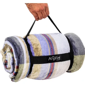Peluş Polar Kamp Battaniyesi - Haki Ekose - Acil Durum Battaniye - Argeus Camp
