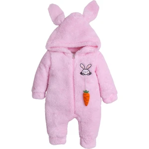 Chicsy Baby Kışlık Tatlı Peluş Pamuklu Tavşan Nakışlı Havuç Detaylı Kapüşonlu Welsoft Tulum
