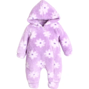 Kışlık Tatlı Peluş Kapüşonlu Çiçek Desenli Bebek Çocuk Welsoft Tulum