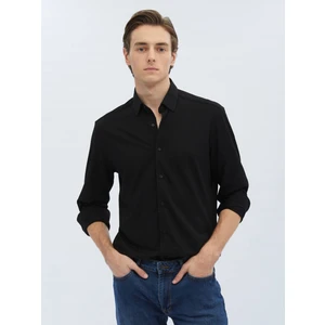 Siyah Regular Fit Casual Pamuk Karışımlı Gömlek