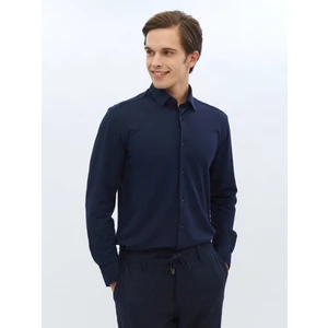 Lacivert Regular Fit Casual Pamuk Karışımlı Gömlek
