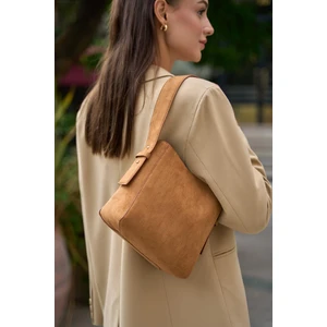 Taba Süet Kadın Kadın Yumuşak Deri Ayarlanabilir Askılı Omuz Çantası