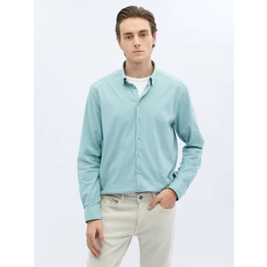 Mint Düz Regular Fit Dokuma Casual Pamuk Karışımlı Gömlek
