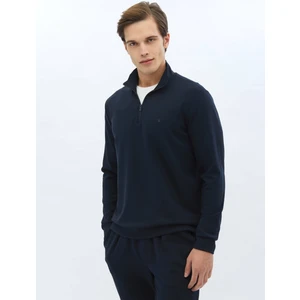 Lacivert Dik Yaka Düz Sweatshirt