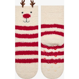 Unisex Happy Deer Ekru Soket Çorap