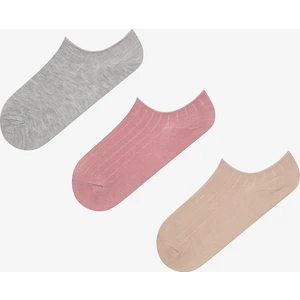 Ribbed Gri-Pembe Sneaker Çorap