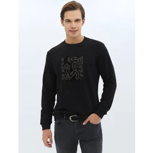 Siyah Bisiklet Yaka Baskılı Sweatshırt