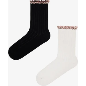 Pretty Tulle 2li Siyah Beyaz Soket Çorap