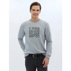 Antrasit Bisiklet Yaka Baskılı Sweatshırt