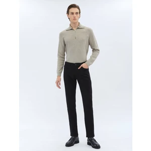 Siyah Dokuma Slim Fit Casual Pamuk Karışımlı Pantolon