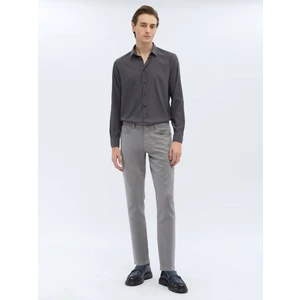 Gri Dokuma Slim Fit Casual Pamuk Karışımlı Pantolon
