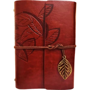 Yaprak Desenli Kahverengi Deri Defter