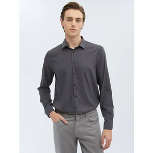 Antrasit Düz Regular Fit Dokuma Casual Gömlek