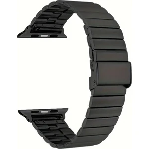 Apple Watch Uyumlu 44/45/46/49 mm Paslanmaz Çelik Balık Sırtı Kordon Siyah