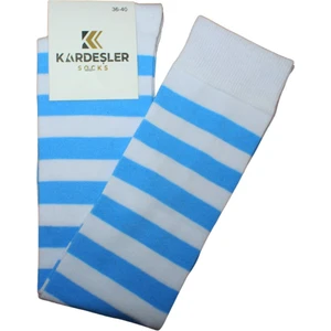 Kardeşler Çorap Mavi Çizgili Beyaz Diz Üstü Pamuklu Çorap